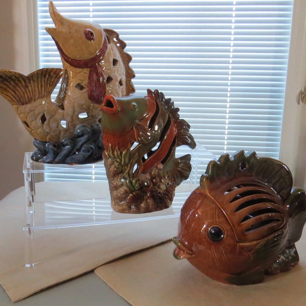 Ceramic Tropical Fish Tealight Holders - Set of 3